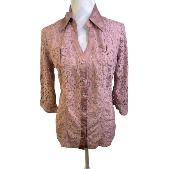 Halo Button Down Lace Blouse Small Dusty Pink Lace - Picture 2 of 8